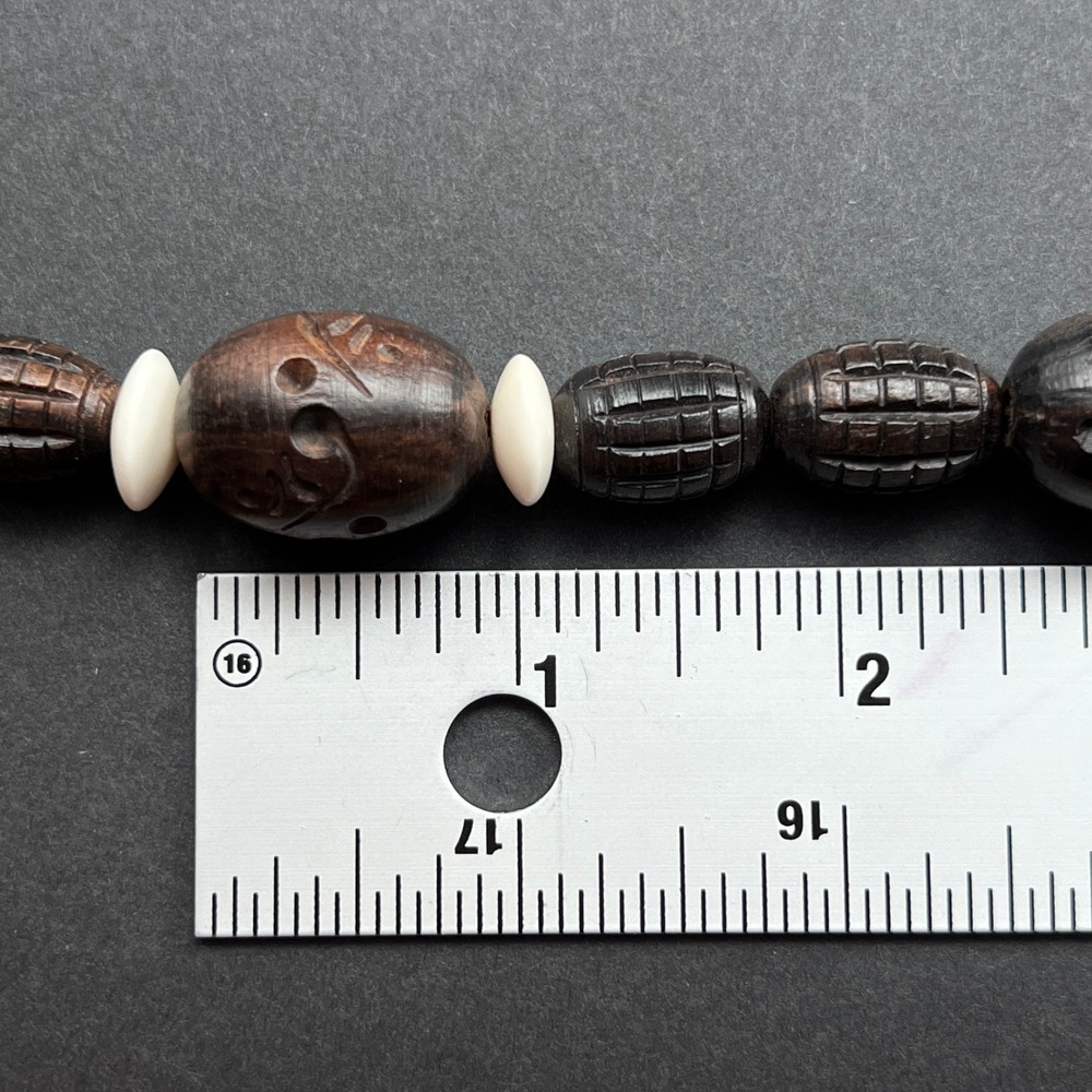 Vintage Beaded Necklace Hand Carved Wood Brown Tribal Boho 17" - Picture 8 of 9